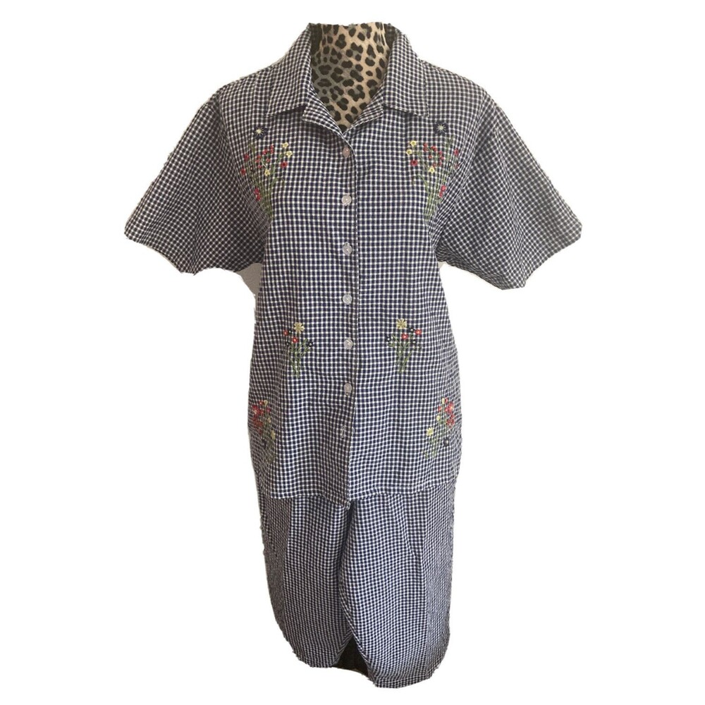 Kenneth Too Pant Suit L/M Top Embellished Embroidered Floral Pull On Pants